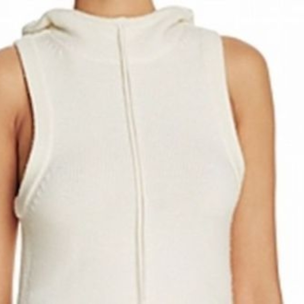 DKNY NEW White Ivory Side-Slit Knit Large L Hooded